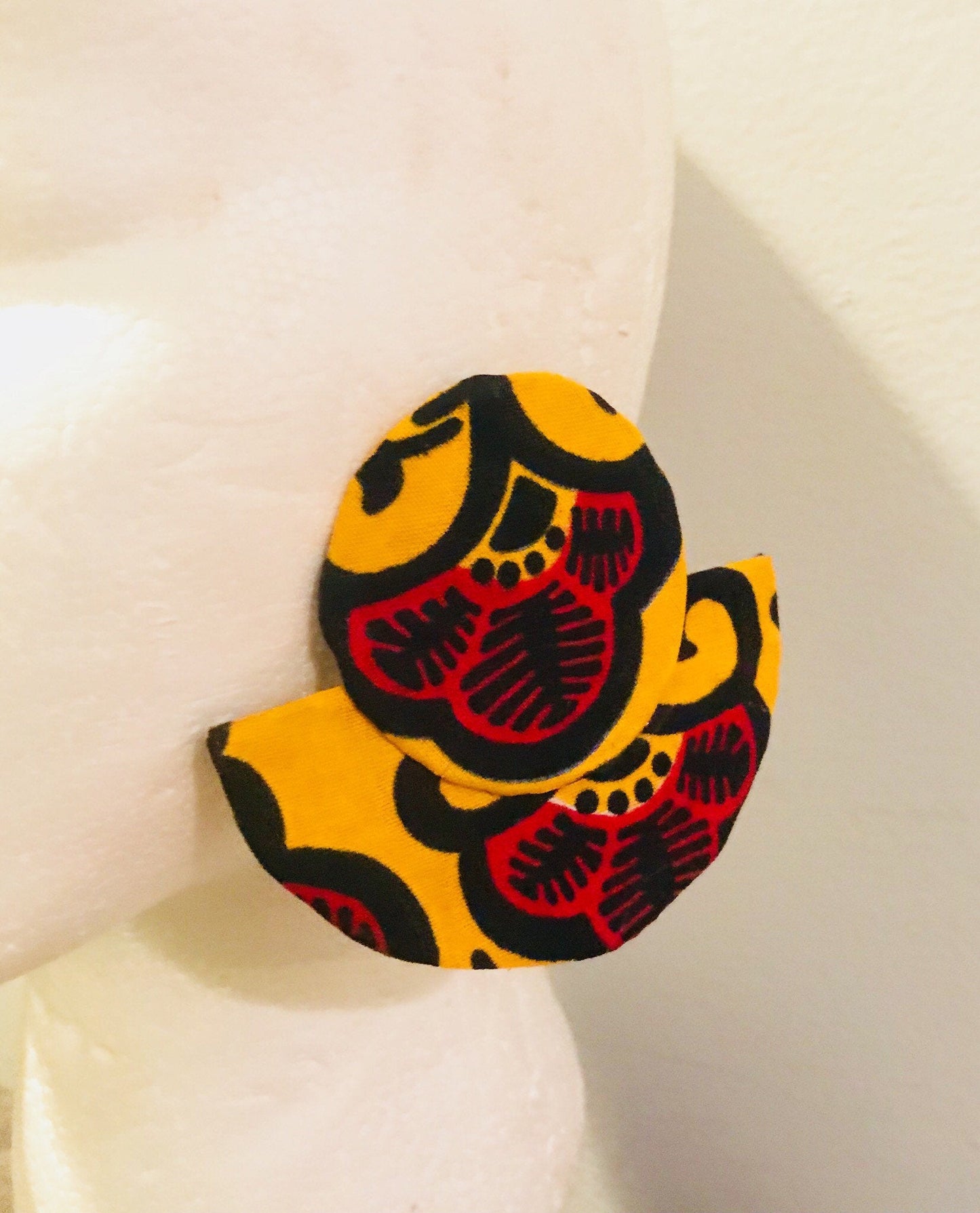 Stunning clip on Batik/Ankara/Adire Moonha earrings. 100% cotton, Clip on earrings