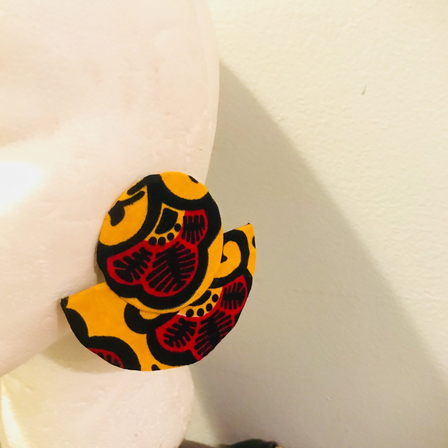 Stunning clip on Batik/Ankara/Adire Moonha earrings. 100% cotton, Clip on earrings