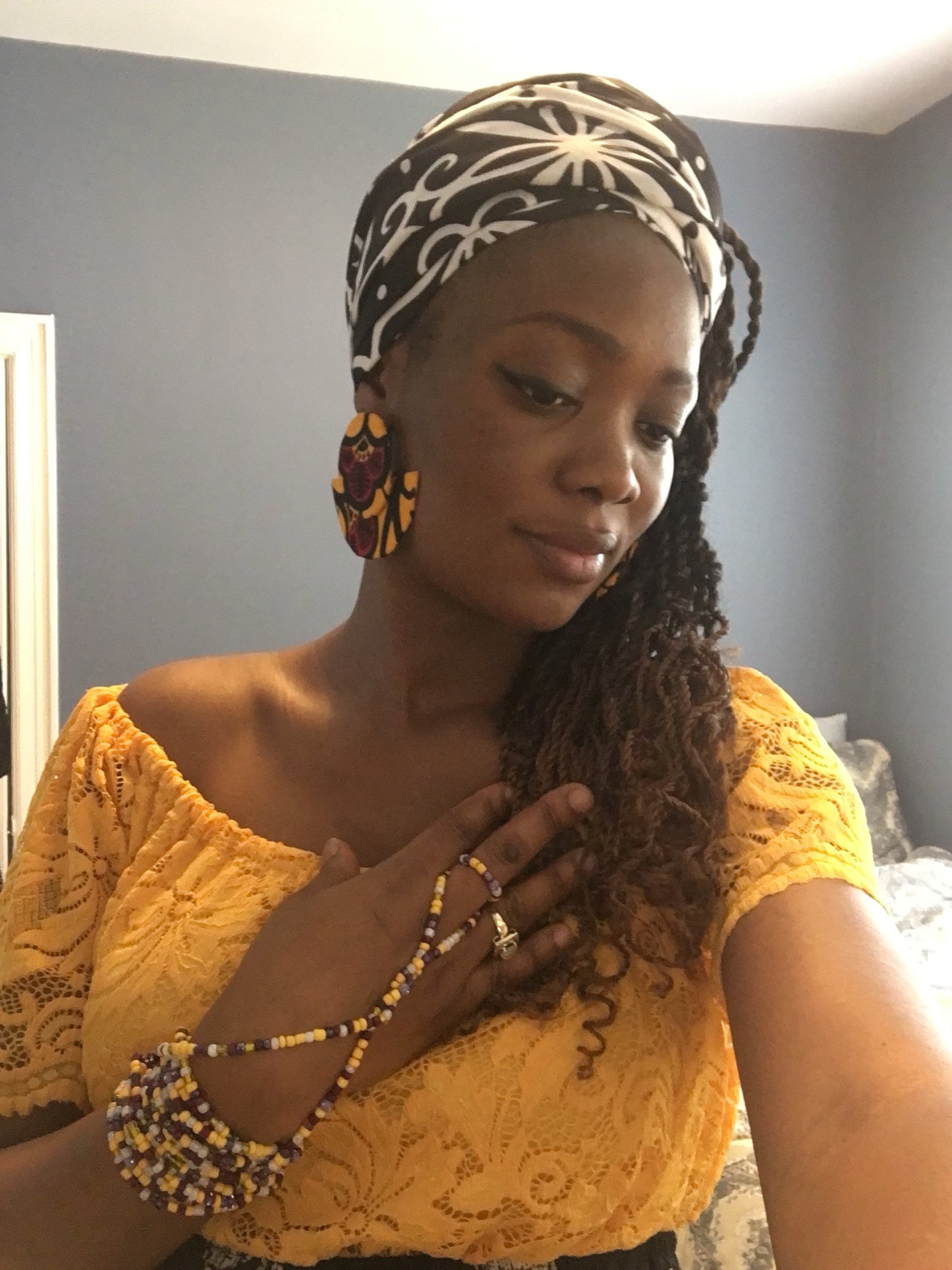 Stunning clip on Batik/Ankara/Adire Moonha earrings. 100% cotton, Clip on earrings