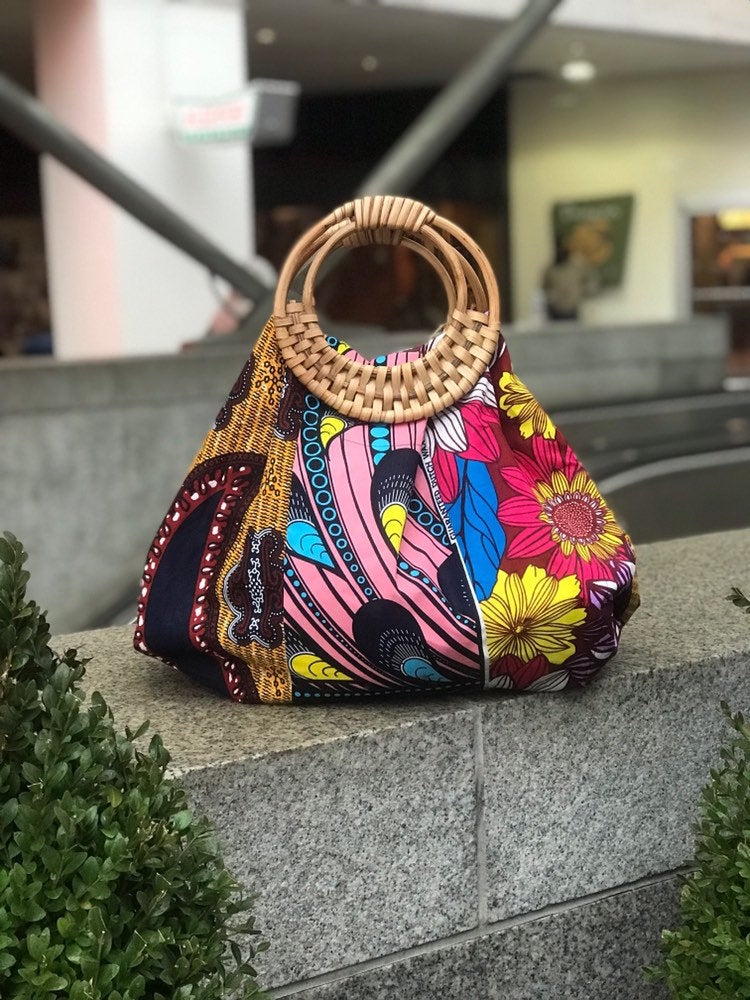 Prisca 'Boho' batik rattan African bag, patches bag, 100% cotton, African prints, patches ankara bag