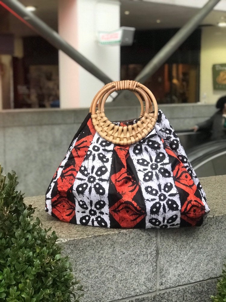 Prisca 'Boho' batik rattan African bag, patches bag, 100% cotton, African prints, patches bag, batik prints