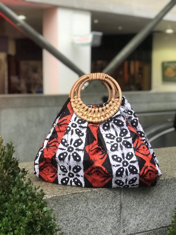 Prisca 'Boho' batik rattan African bag, patches bag, 100% cotton, African prints, patches bag, batik prints