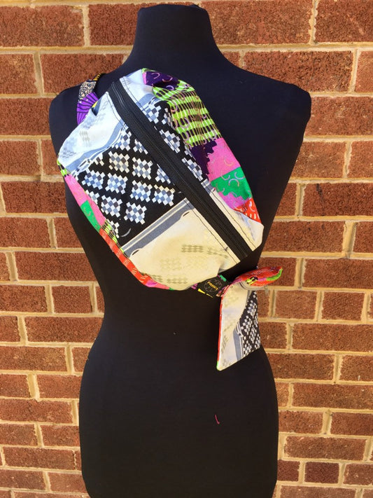 Woven ’Oremeji’ wooden Kente prints fanny pack, fanny pack, Ethnic fabrics, 100% cotton, Kente fanny pack