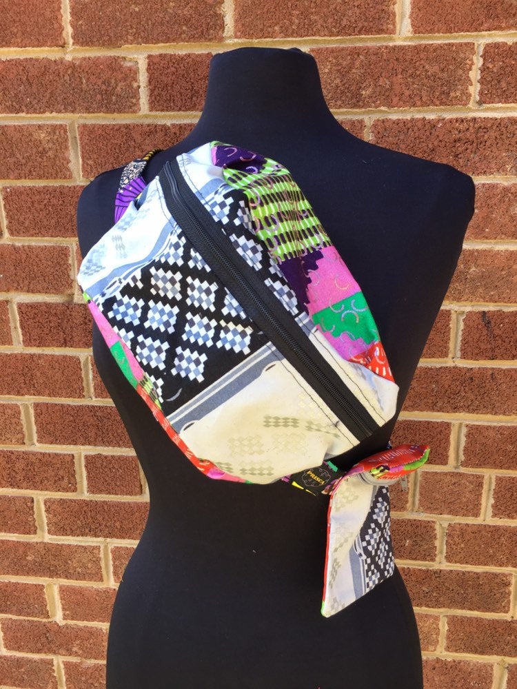 Woven ’Oremeji’ wooden Kente prints fanny pack, fanny pack, Ethnic fabrics, 100% cotton, Kente fanny pack