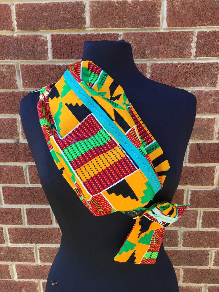 Lovely ’Oremeji’ Multi prints Kente fanny pack, fanny pack, Ethnic fabrics, 100% cotton, kente fanny pack