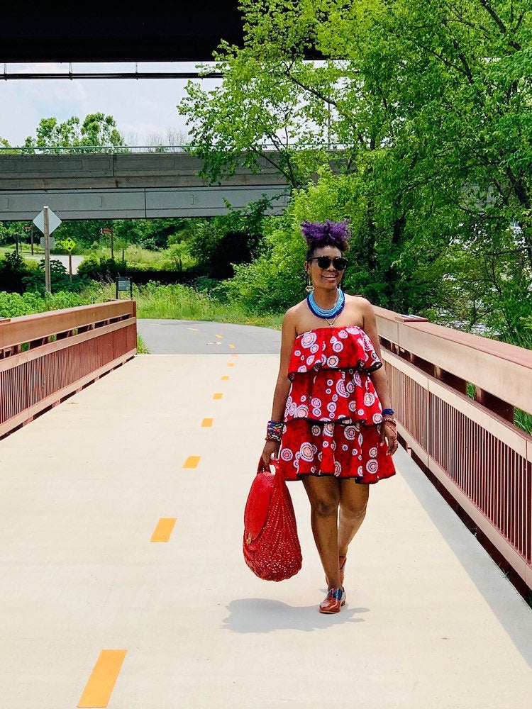 Zira triple layered/peplum Stone Ankara dress, 100% Cotton