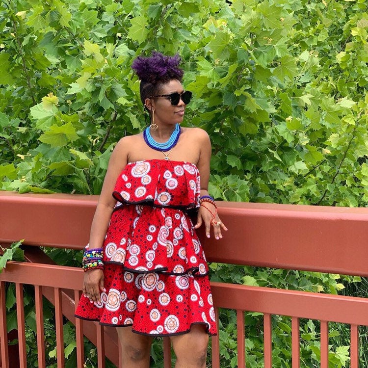 Zira triple layered/peplum Stone Ankara dress, 100% Cotton