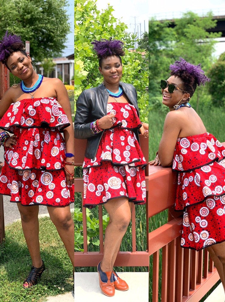 Zira triple layered/peplum Stone Ankara dress, 100% Cotton