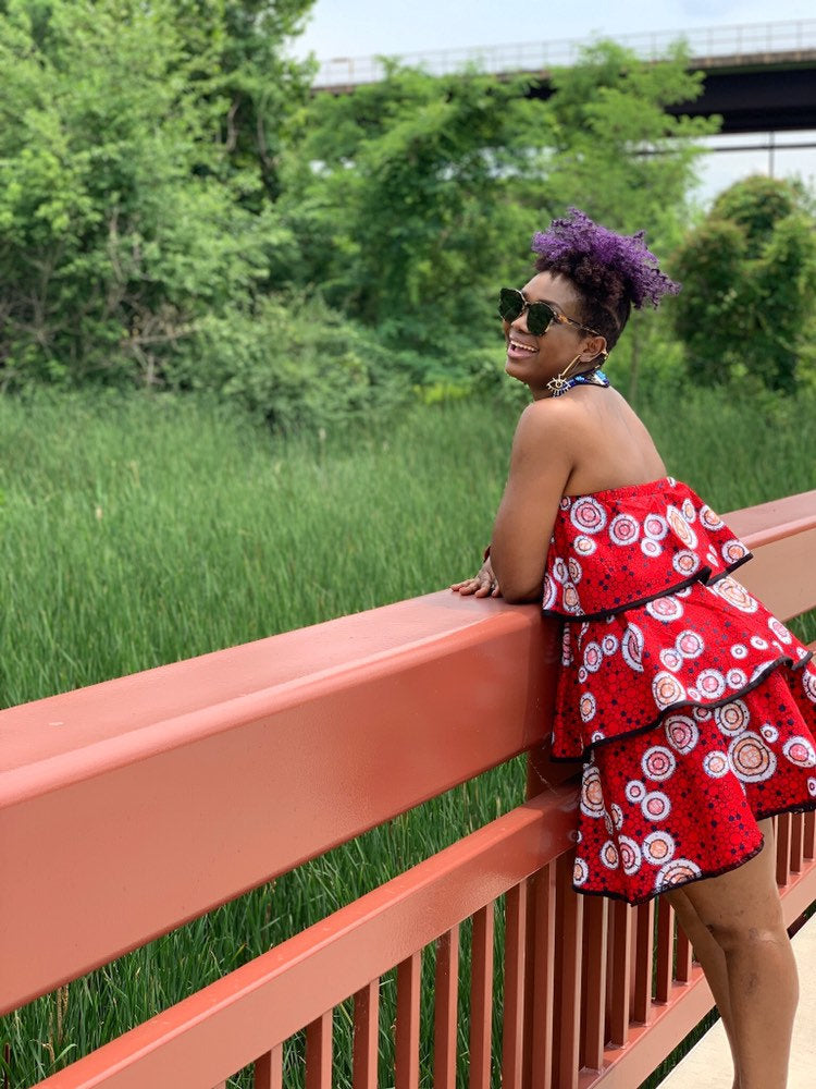 Zira triple layered/peplum Stone Ankara dress, 100% Cotton