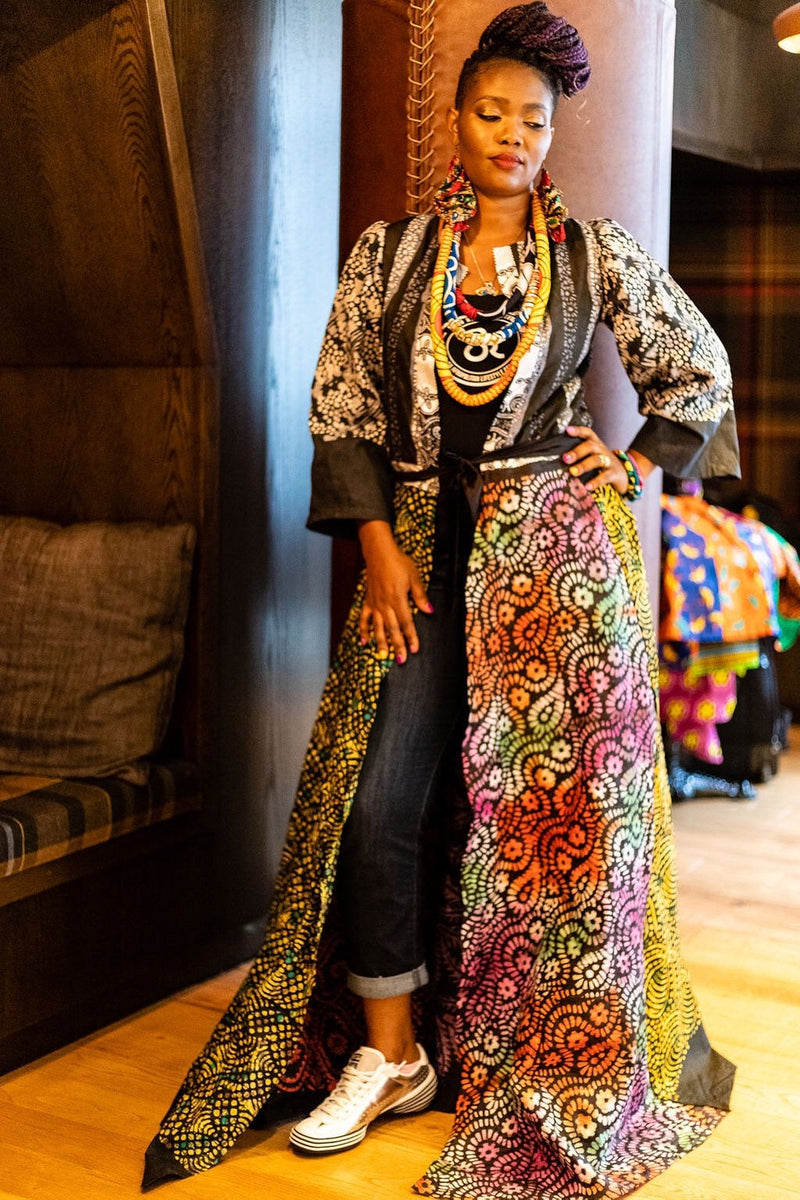 Ankara Kimono Jacket - Brown