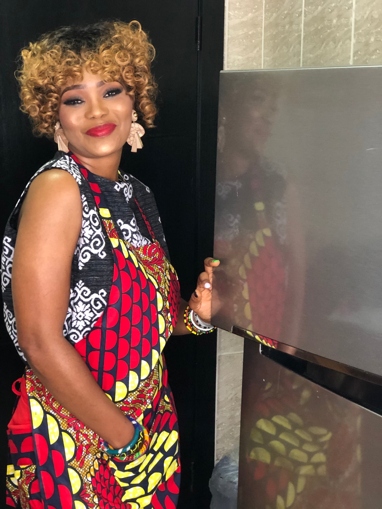 Viola red Ankara apron, 100% Cotton, Ankara Apron
