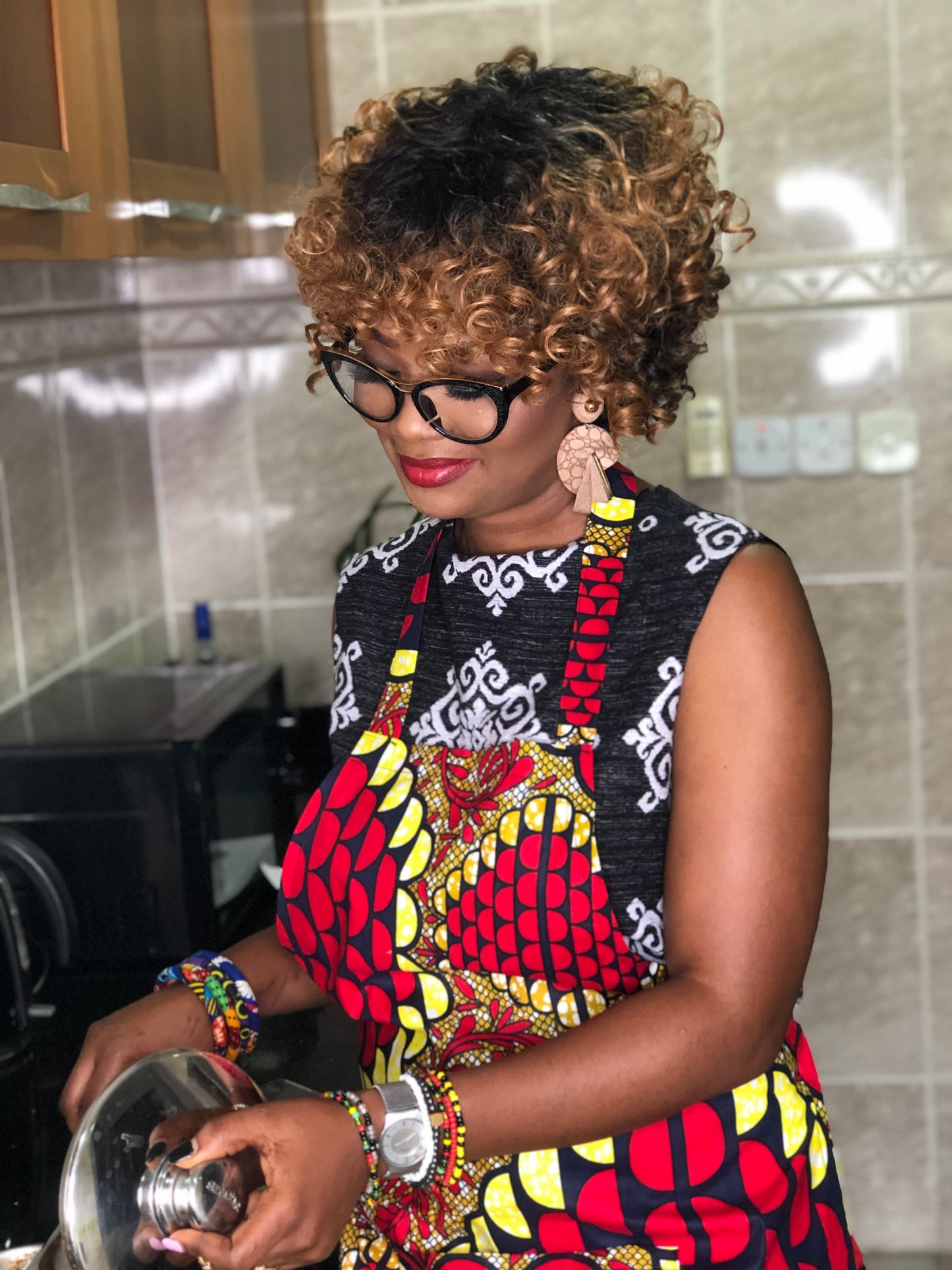 Viola red Ankara apron, 100% Cotton, Ankara Apron