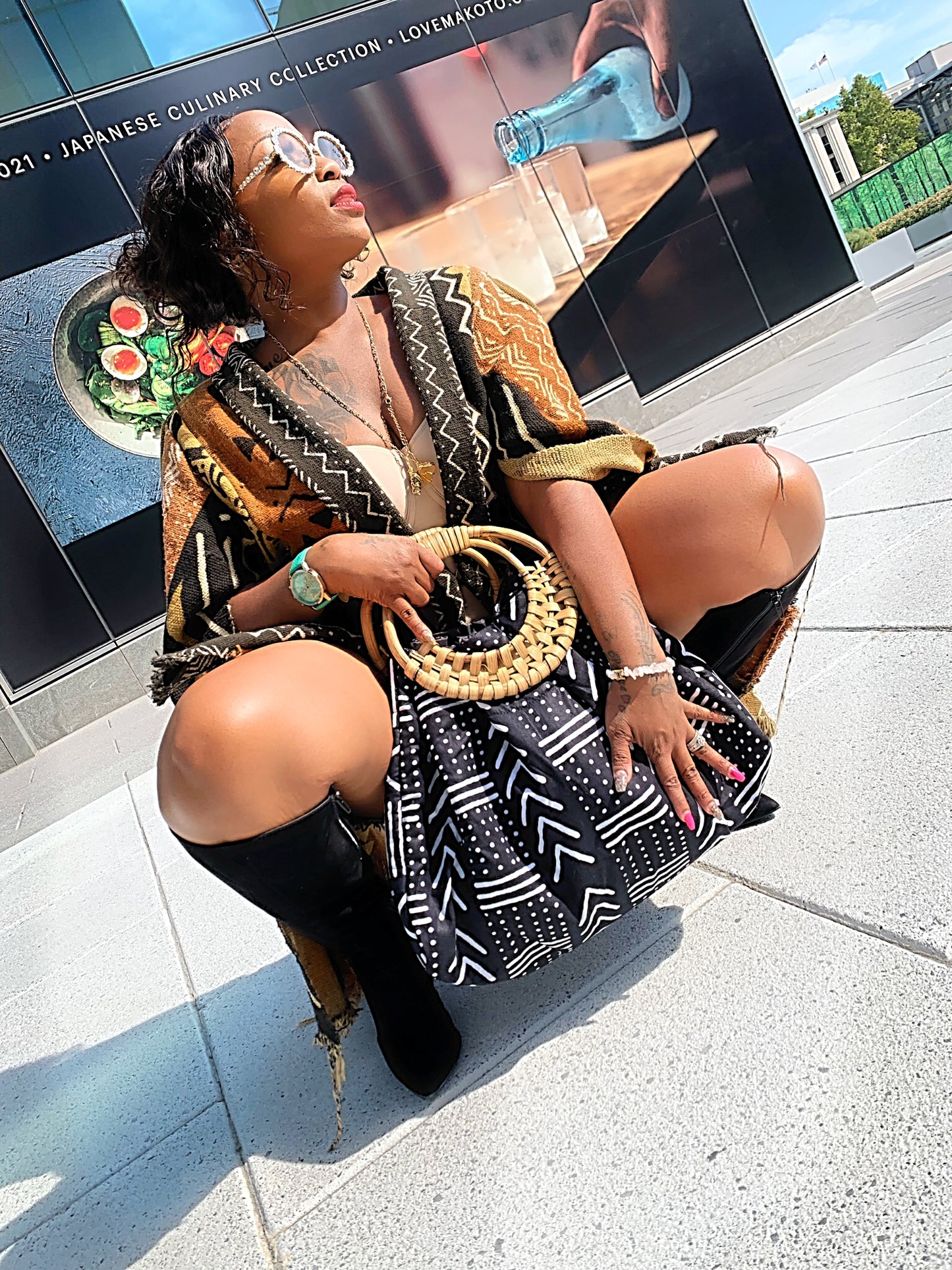 Boho rattan African bag