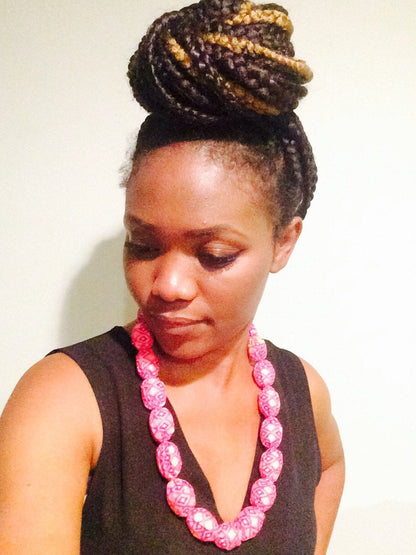 Unique Gold pink Ankara Print jewelry sets- Necklace, bracelet & earrings