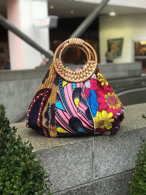 Prisca 'Boho' batik rattan African bag, patches bag, 100% cotton, African prints, patches ankara  bag