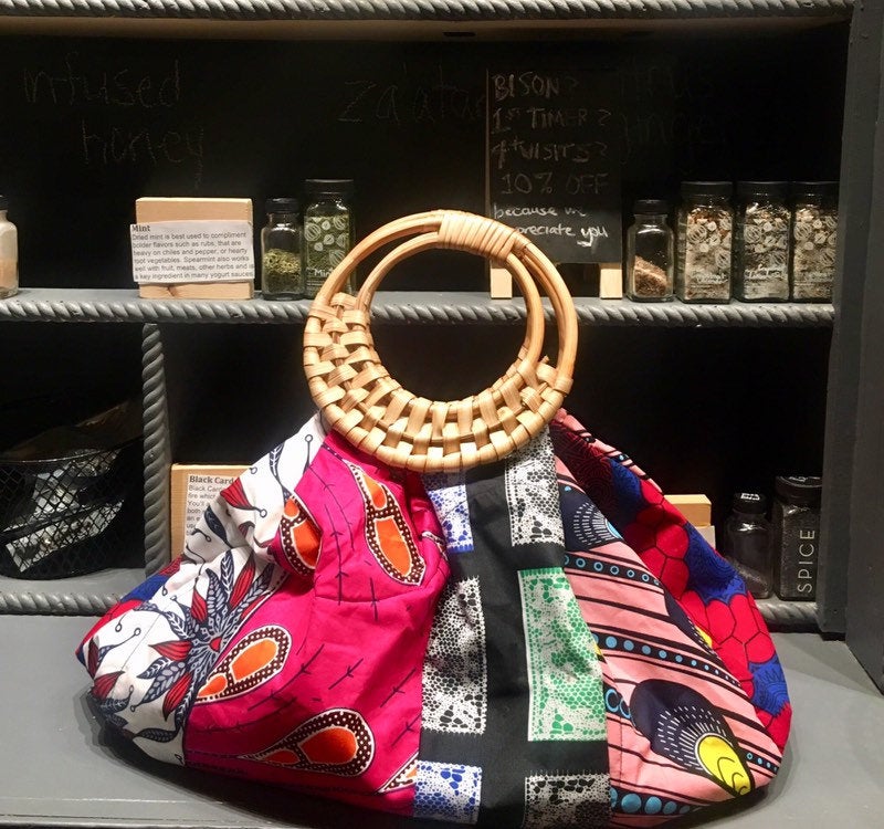 Prisca 'Boho' batik rattan African bag, patches bag, 100% cotton, African prints, patches ankara  bag