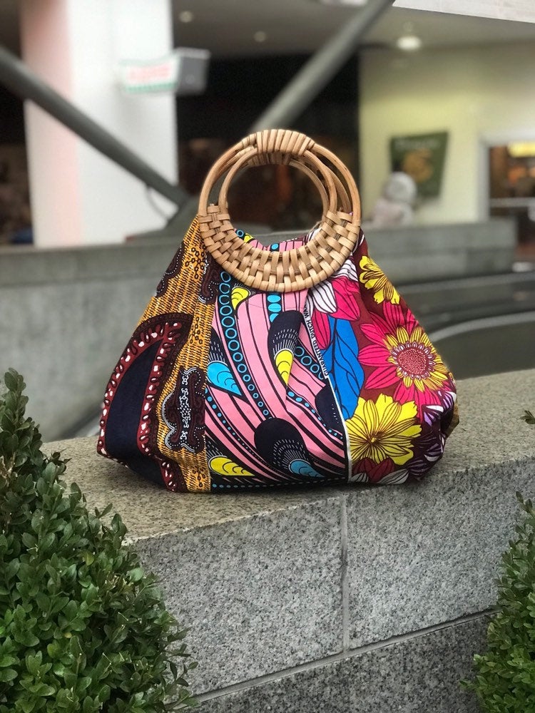 Prisca 'Boho' batik rattan African bag, patches bag, 100% cotton, African prints, patches ankara  bag