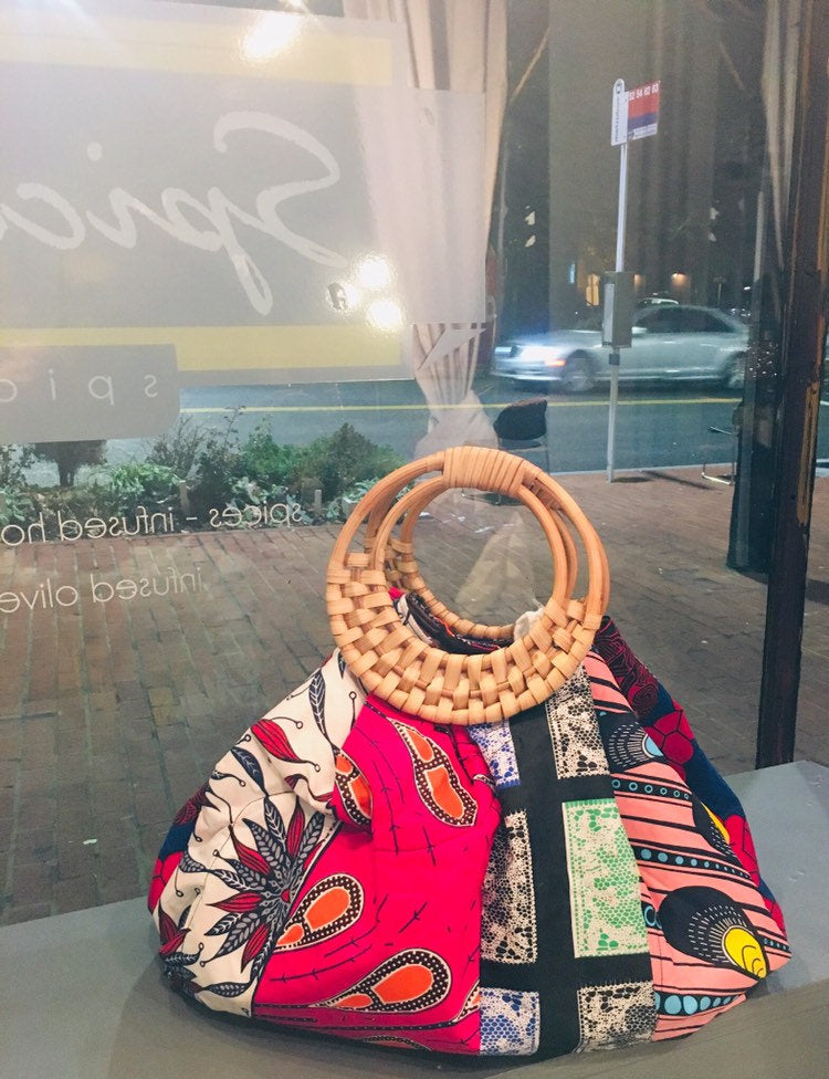 Prisca 'Boho' batik rattan African bag, patches bag, 100% cotton, African prints, patches ankara  bag
