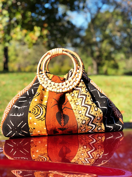 Tara - Silk African shops Print+Rattan Bag